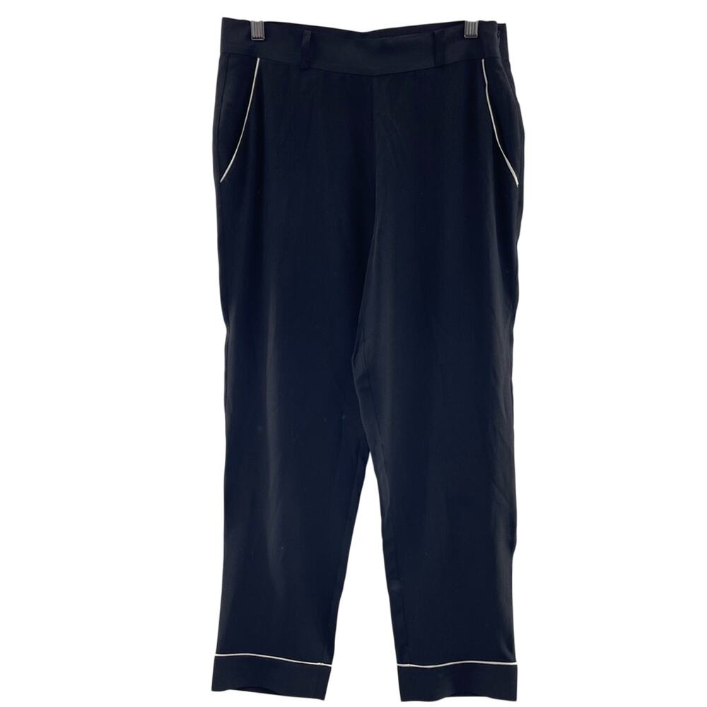 Sezane 100% Silk Lightweight Tapered Ankle Pants Contrast Edging Size 36 US 4